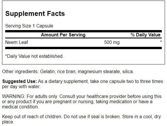 Swanson Premium Neem Leaf Immune Health (500 mg 100 Capsules) - 3 Pack