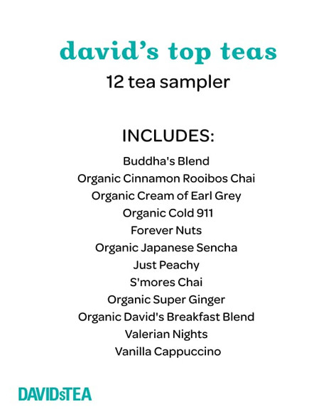 Davidstea David’s Top Teas Sampler Loose Leaf Tea Set Assortment of 12 Fan Favourite Teas 109 g / 3.8 oz