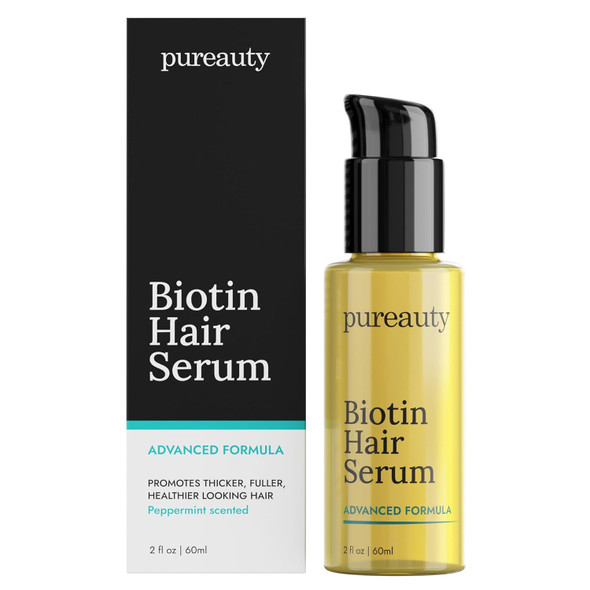 Biotin Hair Growth Serum by Pureauty Naturals - Advanced Topical Formula to Help Grow Healthy, Strong Hair - Suitable For Men & Women Of All Hair Types - Hair Loss Support