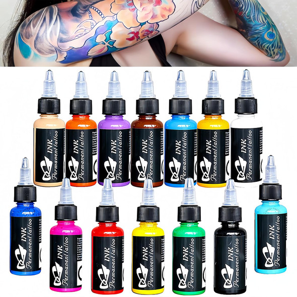 14Pcs Tattoo Ink 14 Colors Set 1 Oz 30Ml/Bottle Tattoo Inks Pigment Kit For 3D Makeup Beauty Skin Body Art
