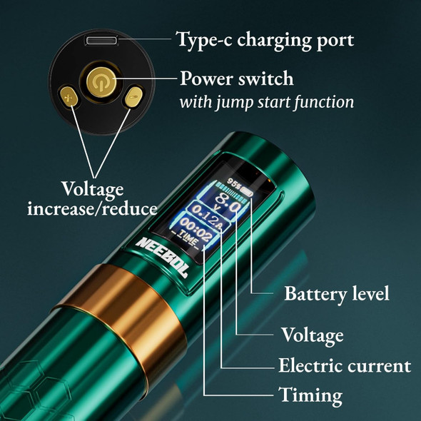 Neebol Wireless Tattoo Gun Rotary Tattoo Machine Led Display Screen 8 Hour Battery Life Extra Battery High-End Tattoo Pen Equipment Supply Permanent Tattoo Art Makeup (Black-Extra Battery)