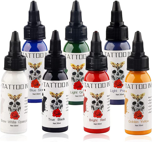 7 Color Tattoo Inks Set For Practice 1 Oz 30Ml/Bottle Tattoo Inks Pigment Kit For 3D Makeup Beauty Skin Body Art(30Ml/Pc)