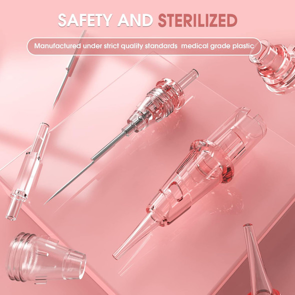 Inkin Tattoo Cartridge Needles 1Rl Round Liner 0.3Mm Pink Tattoo Supplies Smp Disposable Tattoo Needles With 200Pcs Tattoo Machine Covers And 15Pcs Rolls Tattoo Grip Tape Wrap Cover