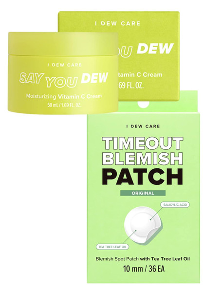I Dew Care Hydrocolloid Acne Pimple Patch - Timeout Blemish Original + Face Cream - Say You Dew | Vitamin C Moisturizer With Niacinamide, Non-Irritating, Hydrate And Illuminate Skin Bundle