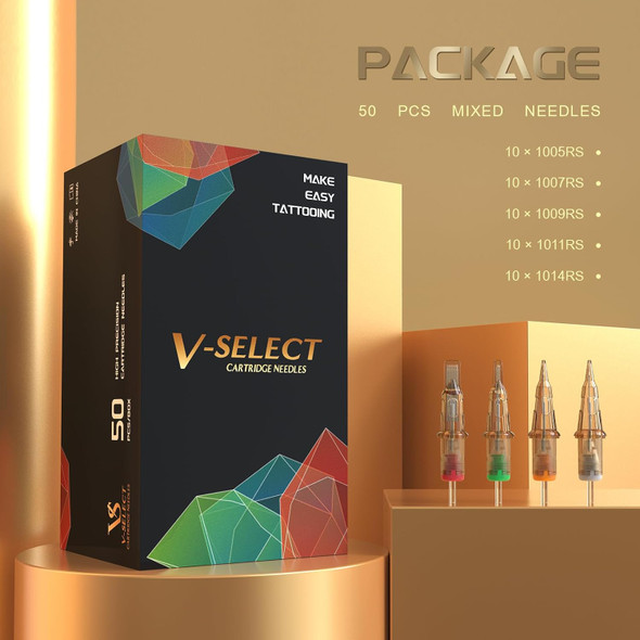Ez Tattoo Cartridge Needles Assorted - 50Pcs #10 Mixed (5Rs 7Rs 9Rs 11Rs 14Rs) Bugpin Round Shader Tattoo Needles Cartridges For Tattoo Pen Machine Gun - V Select