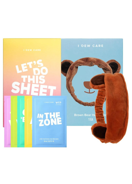 I Dew Care Sheet Mask Pack - Let'S Do This Sheet + Face Wash Headband - Brown Bear, 1 Count Bundle