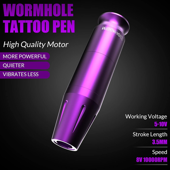 Wormhole Tattoo Kit Tattoo Pen Kit Rotary Tattoo Machine Kit With Power Supply 20 Cartridge Needles 10 Tattoo Ink 40 Tattoo Ink Caps Complete Tattoo Kit For Beginners (Purple)