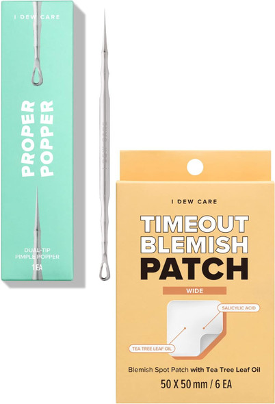 I Dew Care Dual-Tip Pimple Popper - Proper Popper, 1 Ea + Hydrocolloid Acne Pimple Patch - Timeout Blemish Wide, 6 Count (50 X 50Mm) Bundle