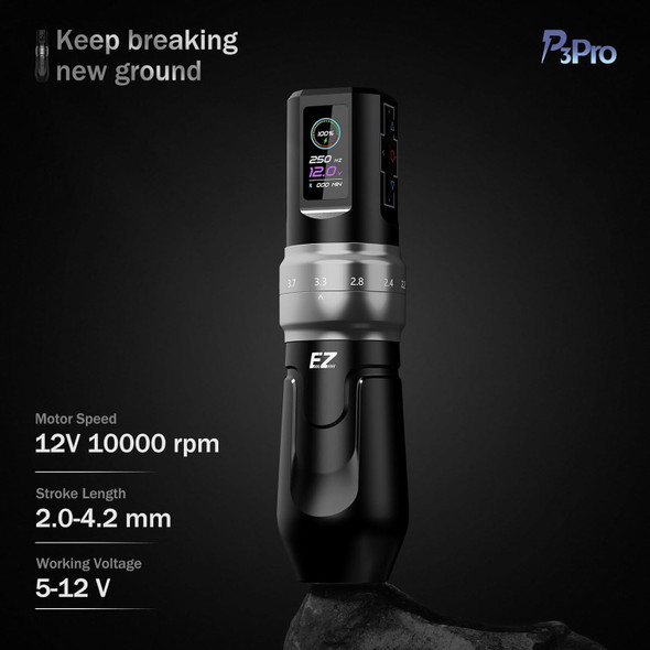 Ez P3 Pro Tattoo Gun Machine - 6 Strokes 2.0, 2.4, 2.8, 3.3, 3.7, 4.2Mm Tattoo Machine Pen With 20Pcs #12 (9Rl) Standard Round Liner Disposable Tattoo Needles Cartridges (Revolution)