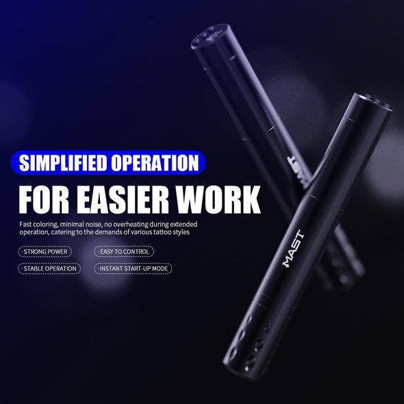 Mast Tour Fly Tattoo Gun Pen Wireless Machine Rotary Mcore-A Motor Thin Grip Rca Jack Digital Battery Power Supply (Pink)