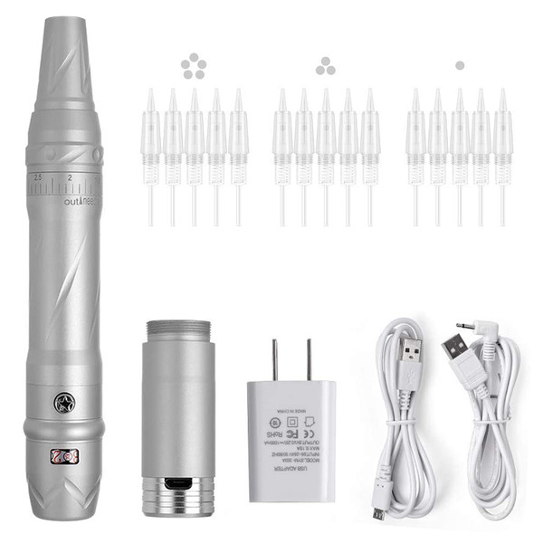 Tattoo Permanent Makeup Pen Machine Kit With 15Pcs Needles Microblading Supplies (Silver) Uss-A951
