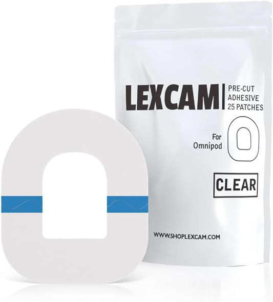 Lexcam Adhesive Patches Pre-Cut for Omnipod 5, Dash – Pack of 25 – Waterproof, Transparent Overpatches for Tubeless, automated Pump, Sensor is NOT Included