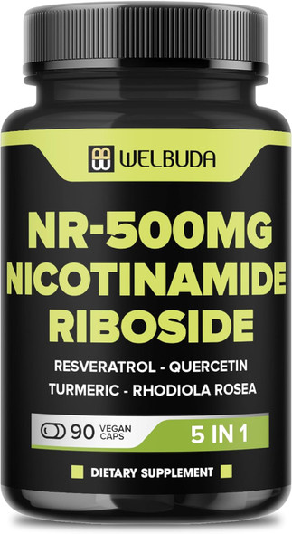 5In1 Nad+ Nicotinamide Riboside Supplement With Resveratrol, Quercetin, Turmeric, Rhodiola Rosea - Cellular Production, Overall Vitality, Aging Health - 90 Count For 90 Days