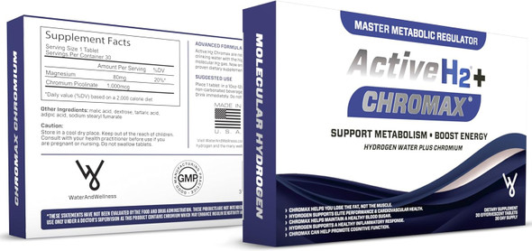 Active H2+ Chromax - Hydrogen Water Tablets Plus Chromium - Balance Your Metabolism And Activate Your Fitness With Dual Benefits Of Molecular Hydrogen And Chromium (30 Tablets)