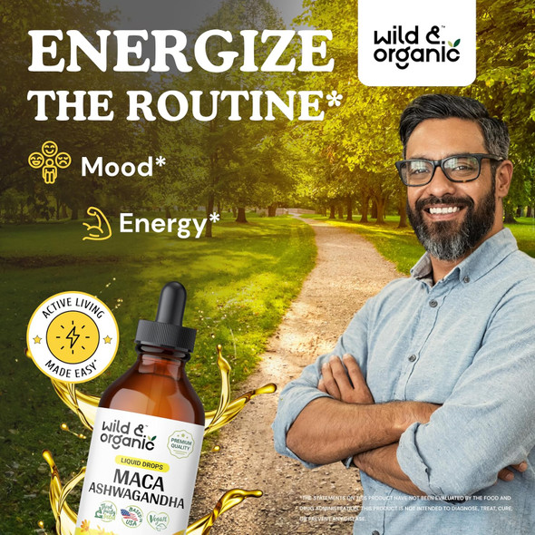 Wild & Organic Maca Root Ashwagandha Drops - Supplements For Men And Women W/Maca Root - Alcohol-Maca Ashwagandha Liquid Drops For Mood Support - Peruvian Maca Tincture W/Ashwagandha Root 4 Oz