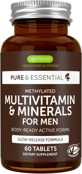 Methylated Men'S Multivitamin, Mthfr Supplement With Active B-Vitamins, High Strength 2 A Day Multivitamin For Sustained Release, Added Lycopene, Clean Label, Non-Gmo & Halal 60 Tablets, By Igennus