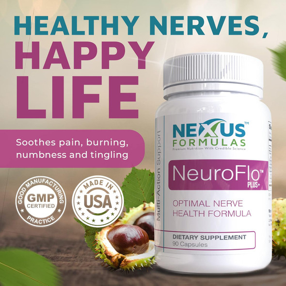 Nexus Formulas Neuroflo, Contains Horse Chestnut Extract And Other Natural-Herbs, Nerve-Support And Blood-Circulation Supplements For Hands, Legs, And Feet Issues, 90 Capsules - Mizzle