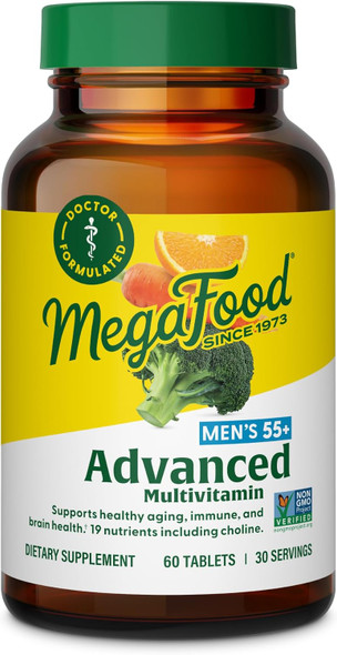 Megafood Men'S 55+ Advanced Multivitamin For Men - Doctor-Formulated -Choline, Vitamin D, Vitamin B12 – Plus Real Food – Brain Health Supplement For Adults & Immune Support - 60 Tabs (30 Servings)