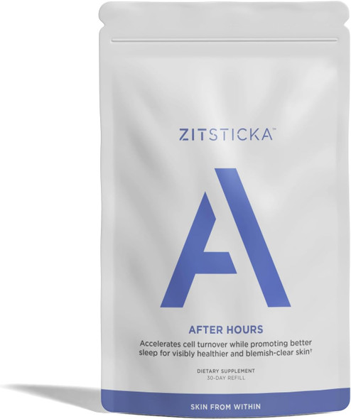 Zitsticka Vitamin Acne Supplement For Cystic Acne W/ 30 Natural Caps For Women And Men, Supplements For Hormonal Support, Skin Clarity, Dark Spots - Dermatologist Tested (After Hours Refill Pack)