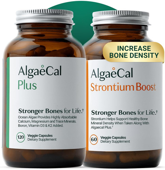 Algaecal - Bone Builder Pack For Bone Density Increase, Clinically Supported Plant Based Calcium Supplement & Strontium, Vitamins K2 (100Mg), D3 (1600 Iu), Magnesium & 16 Nutrients For Bone Health