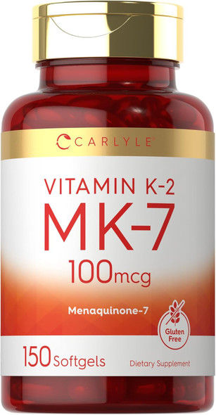 Carlyle Vitamin K2 Mk7 100 Mcg  150 Softgels  Non-Gmo, Gluten Supplement
