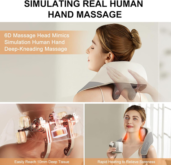 Mekk Shiatsu Neck Massager With Heat, Cordless Deep Tissue 4D Expert Kneading Massage Pillow For Neck, Back, Shoulder, Traps, Back And Leg Pain Relief, Gifts For Men Women Mom Dad