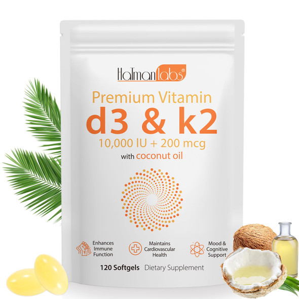 newseel Vitamin D3 K2,10000 Iu Vit D3 + 200 Mcg Vitamin K2,Micro Ingredients Vitamin D3 K2,D3 K2 Vitamin Supplement,Replenish Vitamin D3 K2 Coconut Oil Softgels (120)