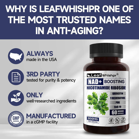 Nad+ Supplement800 Mg  Nr Supports Cellular Energymetabolism And Repair, Vitality.Healthy Aging Of Heart, Brain Andmuscies  Nad With Resveratrol,Quercetin, Pqq, Coq10 L 60 Capsules