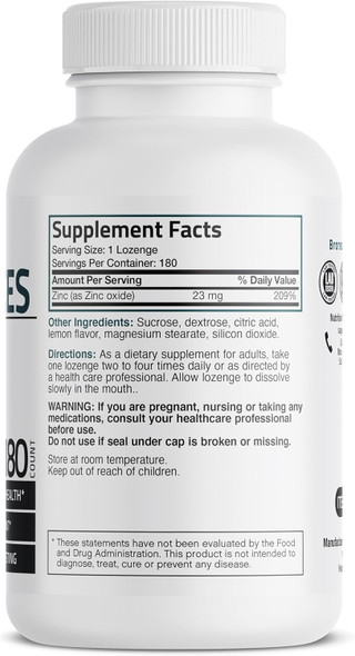 Bronson Zinc Lozenges Antioxidant & Immune Support Supplement Lemon Flavored, 180 Chewable Tablets