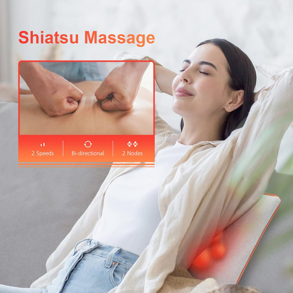 Comfier Rechargeable Back Massage Pad For Back Deep Tissue, Foldable Back Massage Chair Pad With Adjustable Intensity，Shiatsu Back Massager With Heat, Gifts For Mom Dad Women Men