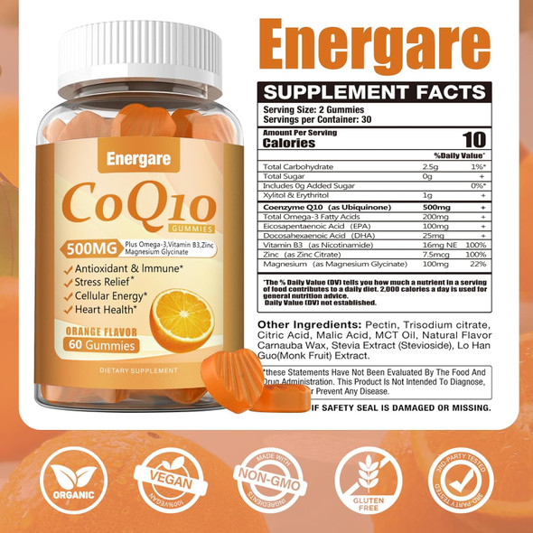 2 Pack Coq10 500Mg Gummies - 3X Better Absorption Coenzyme Q10 Supplements - Plus Omega-3, Magnesium, Vitamin B3 & Zinc For Heart Health, Cellular Energy & Antioxidant, Vegan, Non-Gmo 120 Ct 2 Pack Coq10 500Mg Gummies - 3X Better Absorption Coenzyme Q10 Supplements - Plus Omega-3, Magnesium, Vitamin B3 & Zinc For Heart Health, Cellular Energy & Antioxidant, Vegan, Non-Gmo 120 Ct