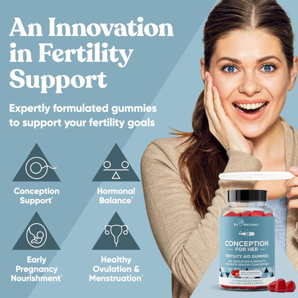 Conception For Her Fertility Gummies - Fertility Supplements For Women With Myo Inositol, Folate & More Essential Nutrients - Delicious Juicy Strawberry Hormone Balance Vitamins, 75 Ct Gummies