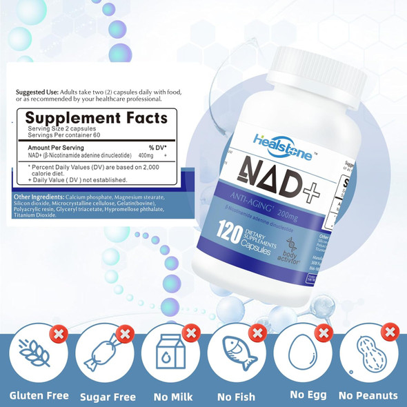 Nad+ Dietary Supplement 200Mg Capsules For Women And Men, Anti Aging, Dna Repair, Metabolic Activator, Energy And Brain Function, Β-Nicotinamide Adenine Dinucleotide, 60 Days Supply, 120Count