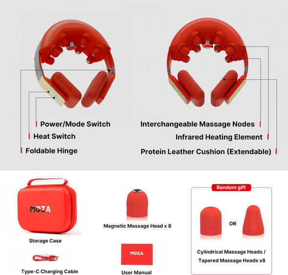 Moza Cordless Neck Massager With Heat- Neck Massager For Pain Relief Deep Tissue- Emulating Human Hand, Protein Leather Comfort& Painless Relaxation