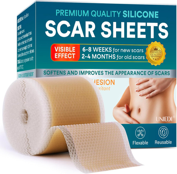 Silicone Scar Sheets, Silicone Scar Tape(1.6"X 120" Roll-300Cm), Silicone Tape For Scars, Scar Tape For Surgical Scars, Silicone Scar Strips For C-Section, Tummy Tuck, Keloid, And Surgical Scars