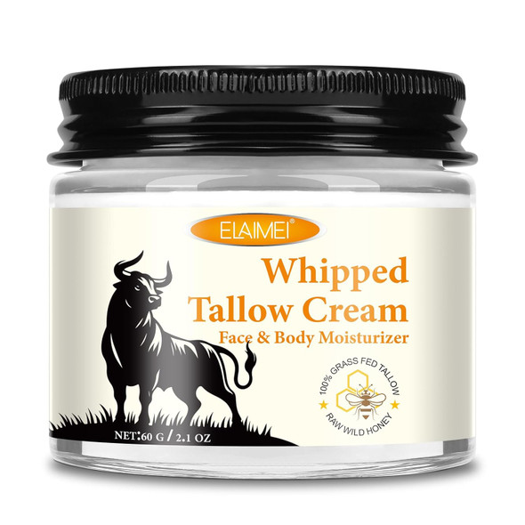 Beef Tallow For Skin, Tallow Face Moisturizer, Organic Grass-Fed Grass Finished Beef Tallow And Honey Balm Deeply Moisturizing For Face & Body,2.1 Oz
