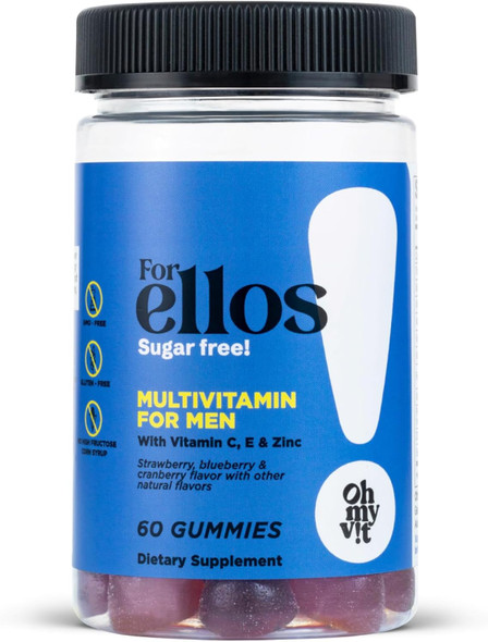 Oh My Vit For Ellos Men’S Multivitamin Gummy With Vitamins C, E, And Zinc, Sugar Berry Flavor, 60 Count