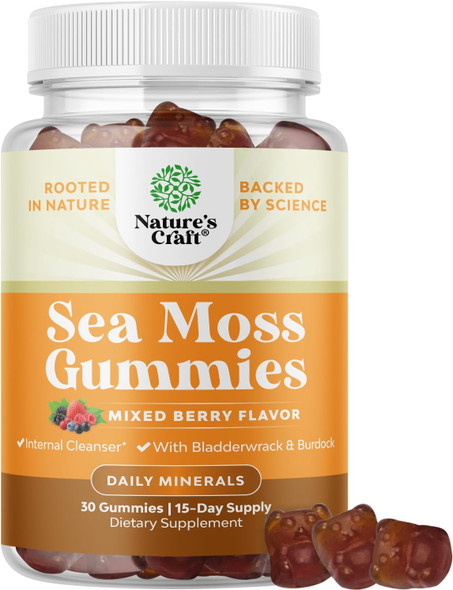 Sea Moss Gummies For Adults And Kids - Vegan Adult And Kids Immune Support Gummies With Burdock Bladderwrack And Sea Moss Gel - Delicious Berry Flavor Sea Moss Supplement Men Women And Children 30Ct