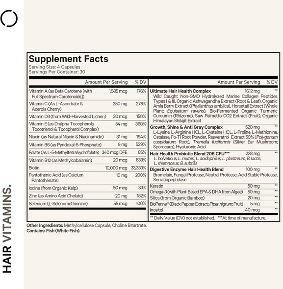 Codeage Hair Vitamins 10000 Mcg Biotin, Keratin, Collagen, Vitamin A, B12, C, D3, E, Zinc, Turmeric, Probiotics, Enzymes, Inositol - Hair Care Support - Healthy Hair Supplement Pills - 120 Capsules Codeage Hair Vitamins 10000 Mcg Biotin, Keratin, Collagen, Vitamin A, B12, C, D3, E, Zinc, Turmeric, Probiotics, Enzymes, Inositol - Hair Care Support - Healthy Hair Supplement Pills - 120 Capsules