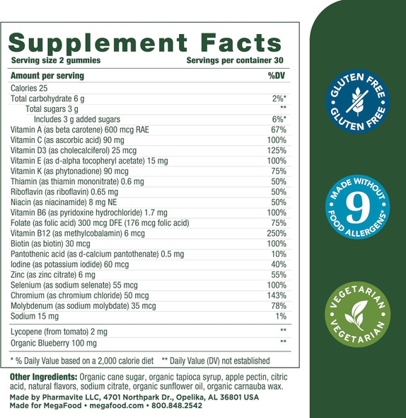 Megafood Men'S Multi - Multivitamin For Men - Gummy Vitamins For Men - Vitamin C, Vitamin D, Zinc, Vitamin B12 & Real Fruit - Immune Support - Vegetarian - Wild Blueberry - 60 Gummies (30 Servings)