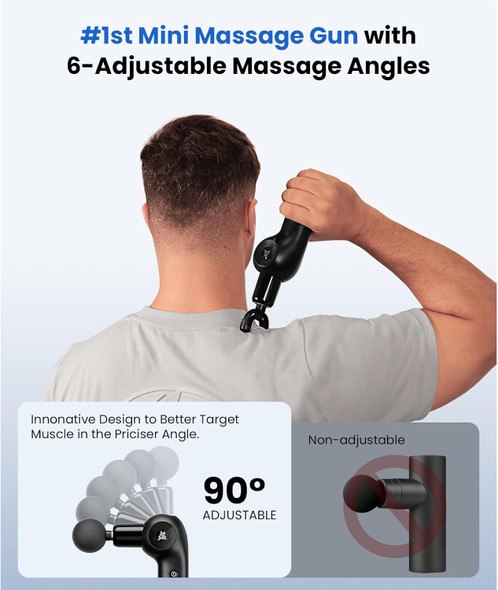 Bob And Brad D2 Mini Massage Gun With 6 Adjustable Angle, Small Deep Tissue Massage Gun, Travel Portable Percussion Muscle Massager Gun With 5 Speeds And 5 Replacement Heads, Fsa And Hsa Eligible