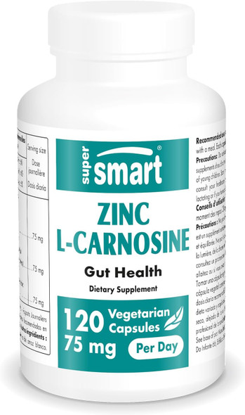 Supersmart - Zinc L-Carnosine 75Mg Per Day (Well-Tolerated) - Zinc Carnosine Supplement  Non-Gmo & Gluten - 120 Vegetarian Capsules
