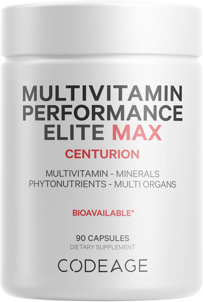 Codeage Multivitamin Performance Elite Max Supplement - Vitamins A, B6, B12, C, D, E, Vitamin K (Mk-4, Mk-6, Mk-7, Mk-9), Essential Minerals, Botanical & Grass-Fed Organ Extracts, Lutein - 90 Capsules