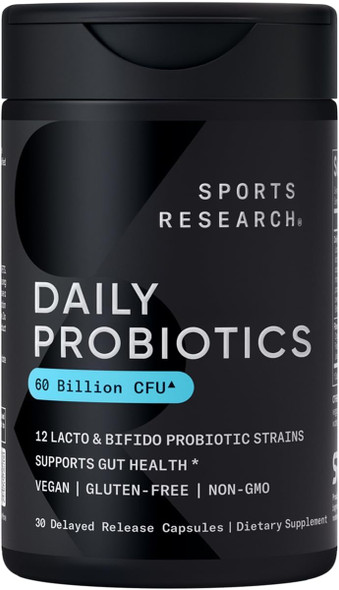 Sports Research Daily Probiotics With Prebiotics, 60 Billion Cfu - Vegan Capsules For Gut Health & Digestive Support, Probiotics For Women & Men - Non-Gmo Verified & Gluten - 30 Count