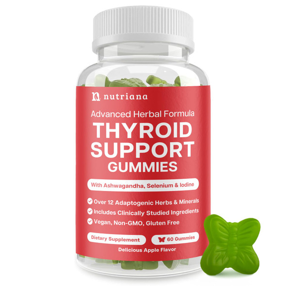 Nutriana Thyroid Support Gummies - Selenium Supplement & Iodine Supplements For Thyroid Support - Energy Booster For Women And Men - Hypothyroidism Supplements With Metabolism Support