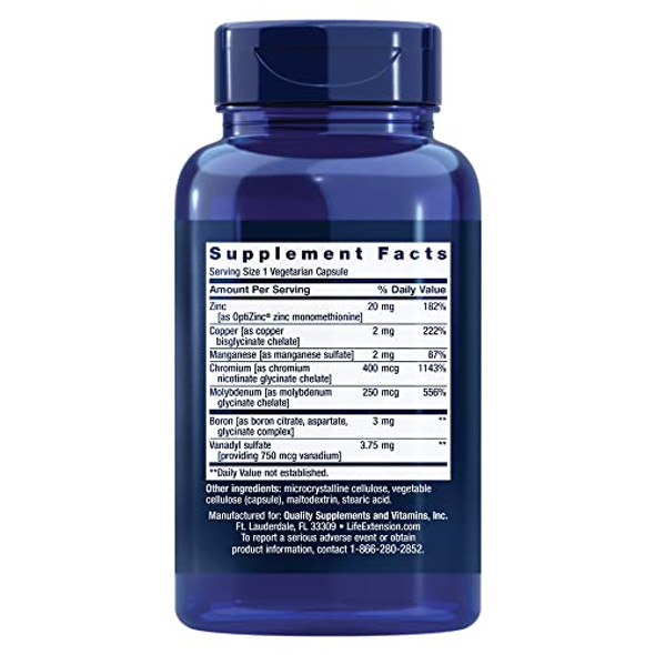 Life Extension Only Trace Minerals, A Daily Dose Of Zinc, Chromium, Boron, Copper, Manganese, Vanadyl Sulfate, Gluten-Free, Non-Gmo, Vegetarian, 90 Capsules