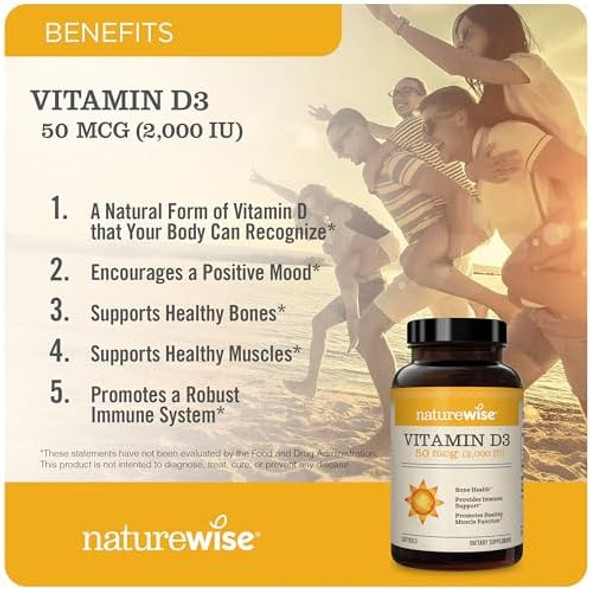 Naturewise Vitamin D3 5000Iu (125 Mcg) 1 Year Supply For Healthy Muscle Function, And Immune Support, Non-Gmo, Gluten In Cold-Pressed Olive Oil, Packaging Vary ( Mini Softgel), 360 Count