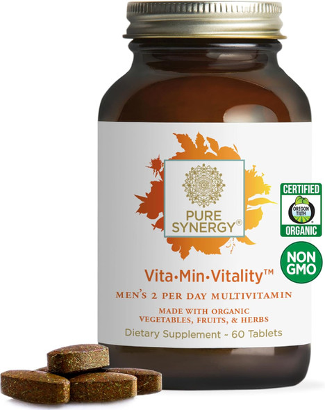 Pure Synergy Vita·Min·Vitality  Natural Multivitamin For Men  Men’S Daily Multivitamin Made With Organic Whole Foods  For Energy, Stress, And Immune Support (60 Tablets)