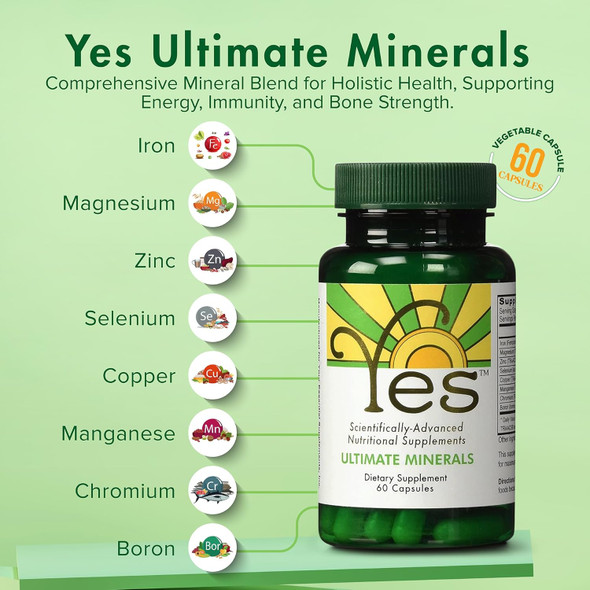 Yes Ultimate Minerals Supplement 60Ct For Mineral Deficiency Support: Iron, Magnesium, Zinc, Selenium, Copper, Manganese, Chromium, Boron. (Vegetable Capsule)