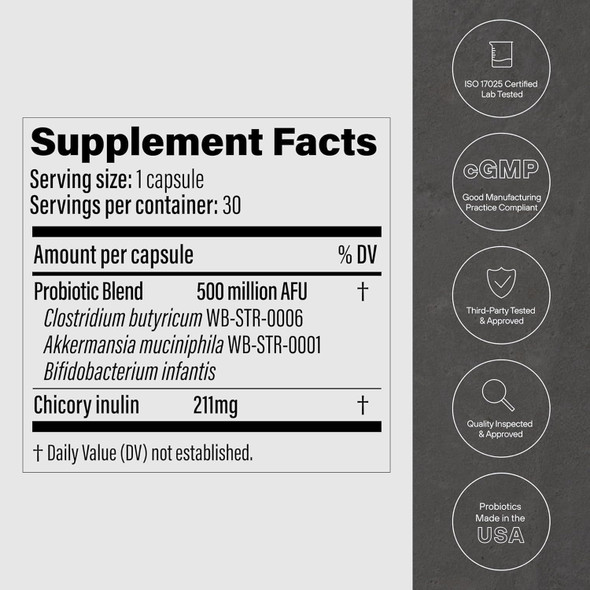 Glp-1 Probiotic - 500M Afu Multi-Strain Probiotic + Prebiotic, For Men & Women （ 30 Capsules-1Pack）